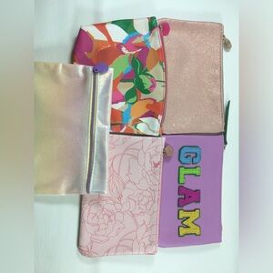 IPSY bag lot of 5 Cosmetic Makeup Bags Beauty Pouches EMPTY Floral Pink Silver